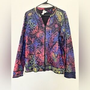 CHICOS ABSTRACT PRINT ZIP UP JACKET SIZE 1/SMALL